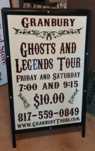 Granbury Ghost Tour Sign